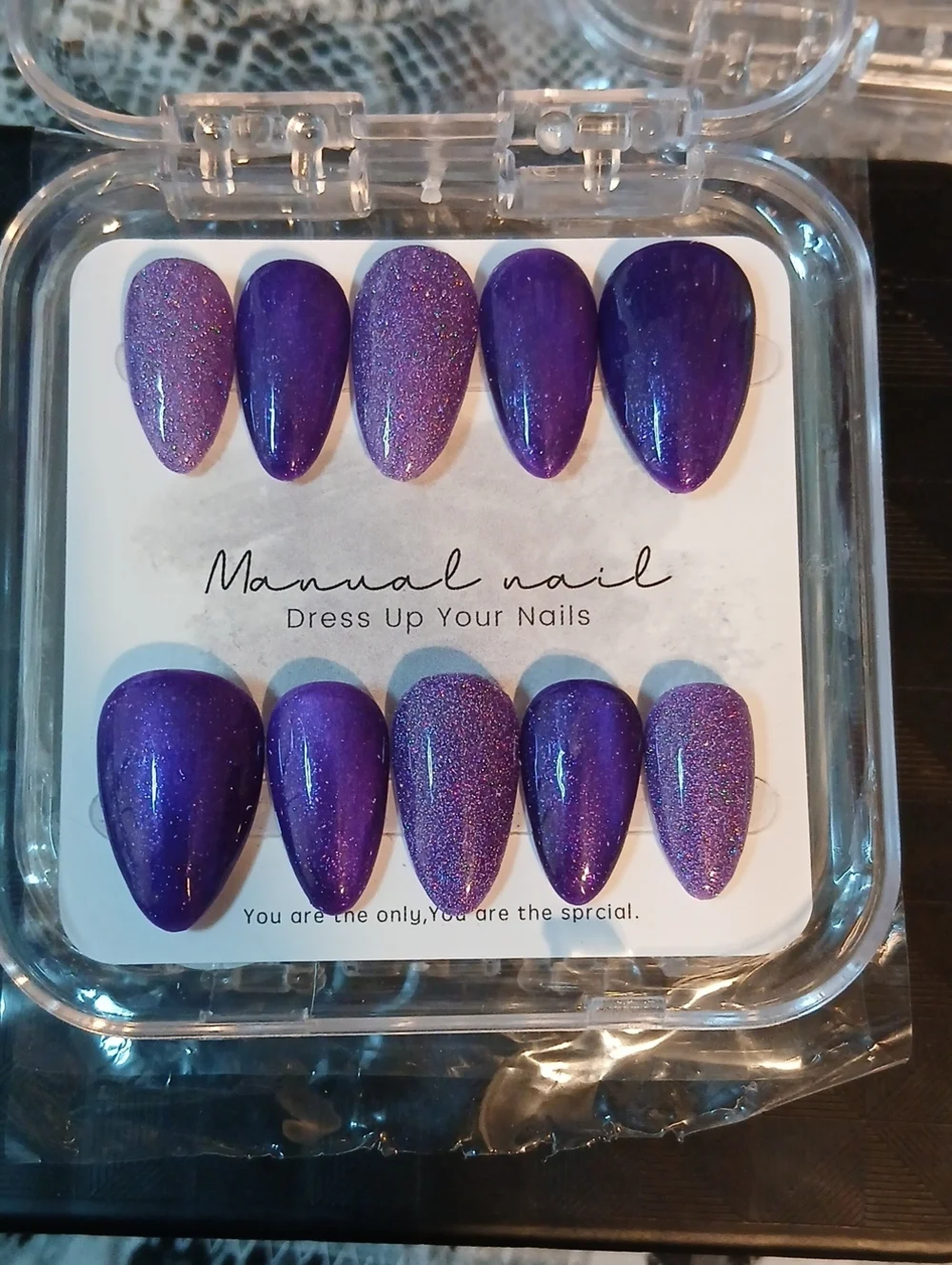 Purple Holographic Press-On Nail Set Size Large Short